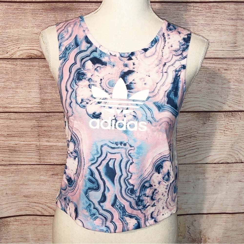Adidas Pink and Blue Marble Crop Tank Size L